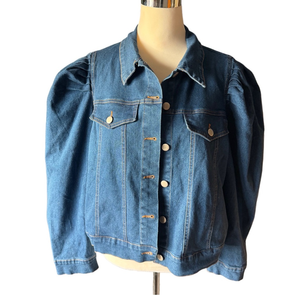Denim Blue Puff Sleeve Women's Jacket